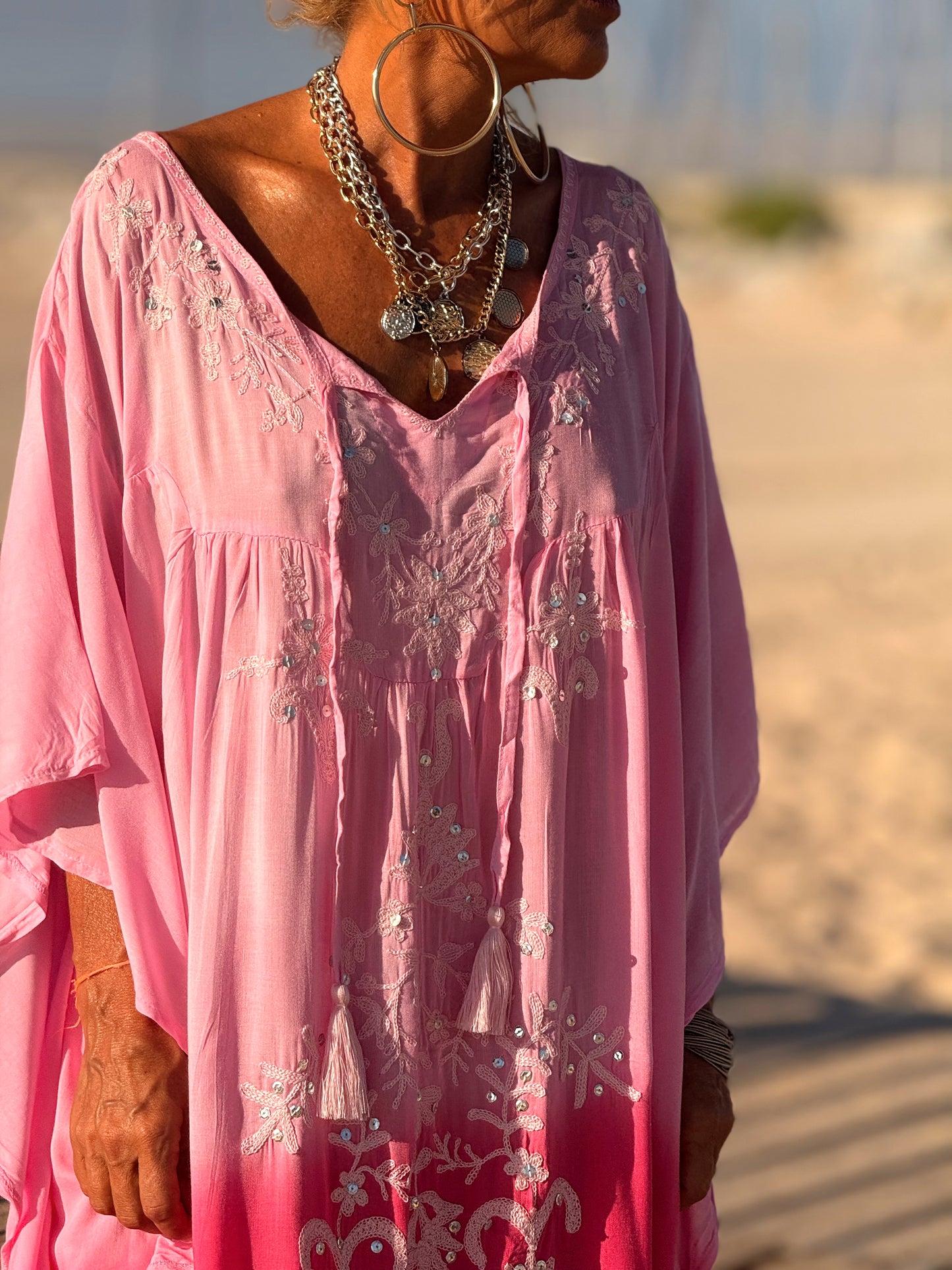 VESTIDO KAFTAN MALLORCA FRAMBUESA