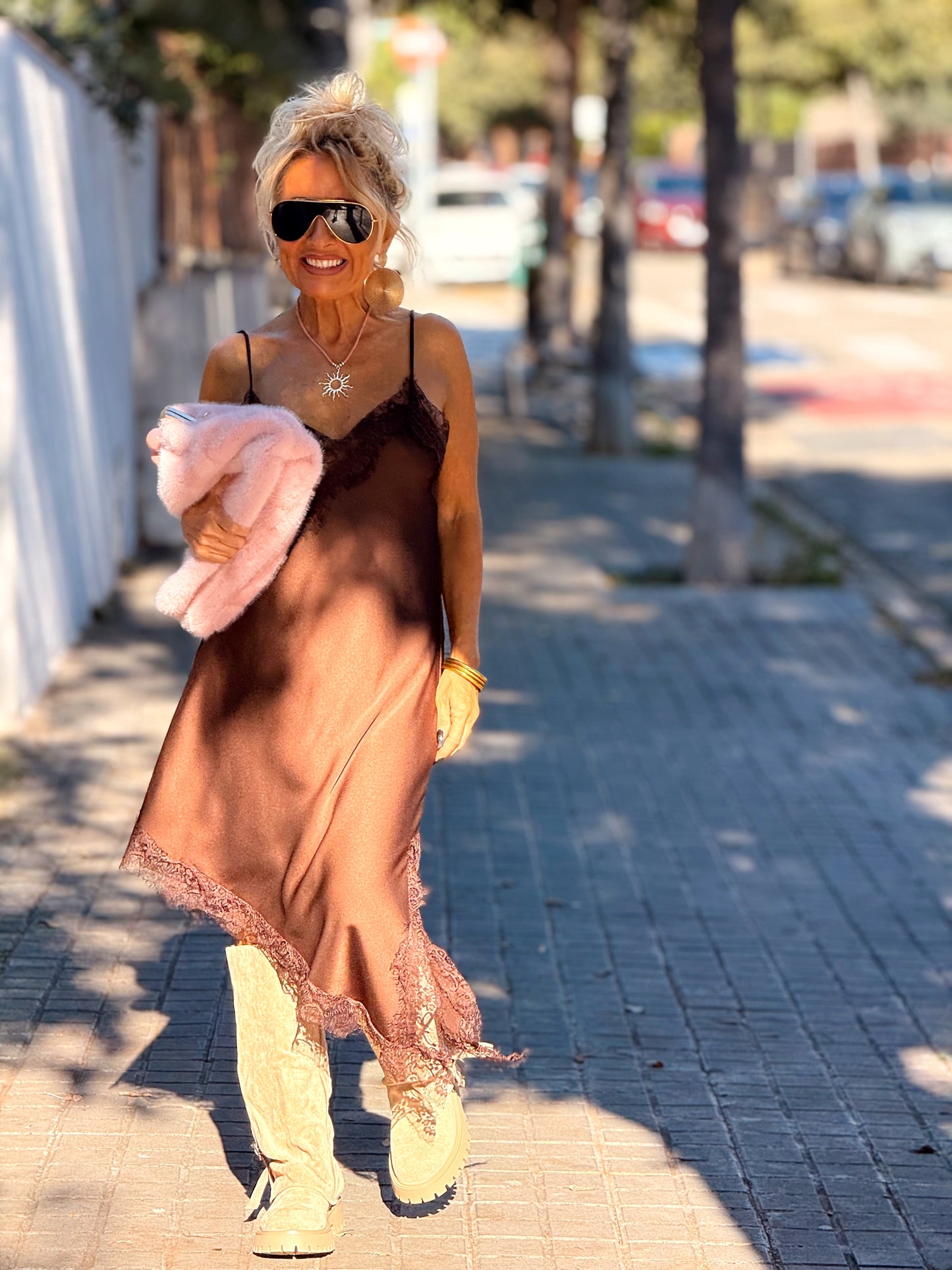 VESTIDO LENCERO LOLA MARRÓN