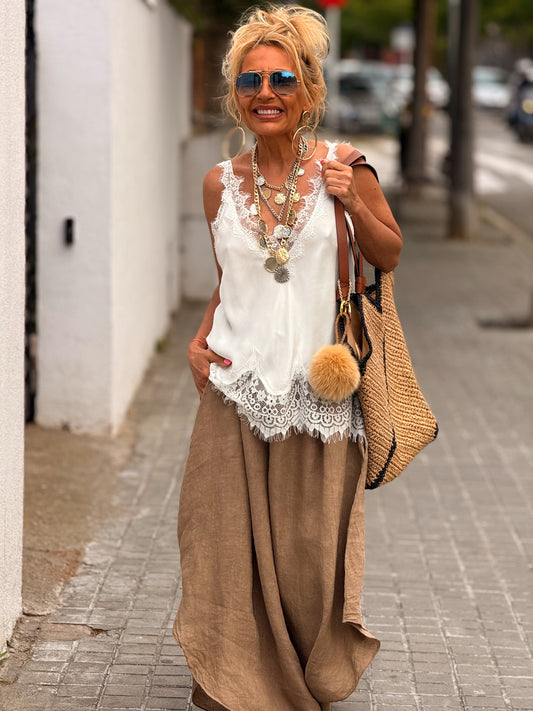 PANTALON LINO VALENTINACAMEL