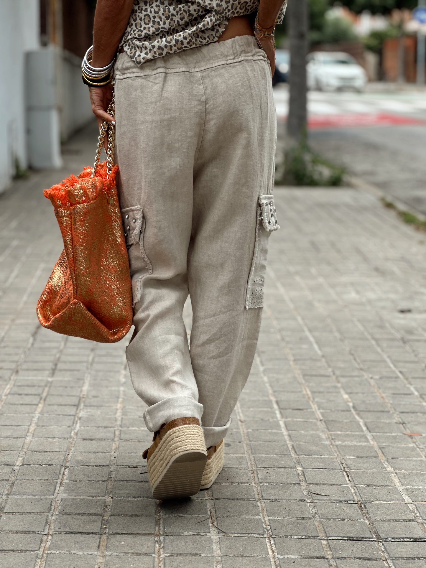 PANTALON CON LENTEJUELAS CON BOLSILLO ST-TROPEZ BEIGE