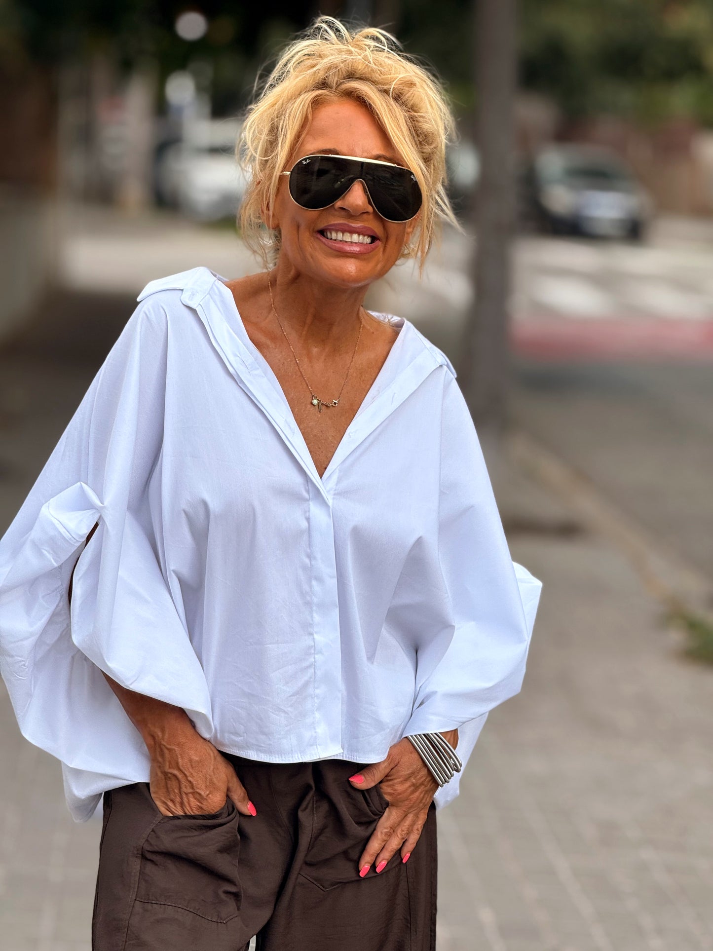 CAMISA CORTA CON BOTON MANGA BLANCO