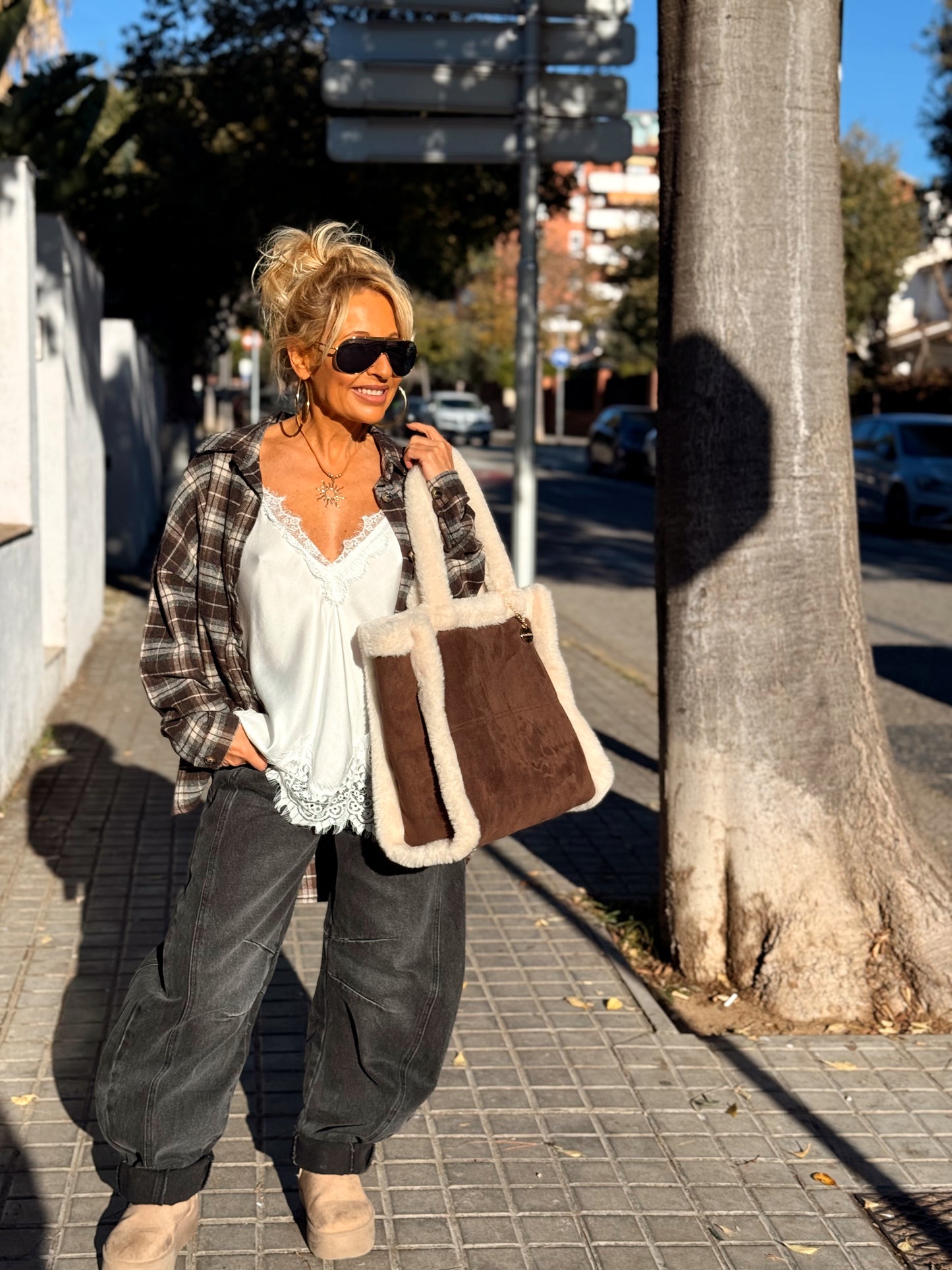 CAMISA CUADROS TITA MARRÓN