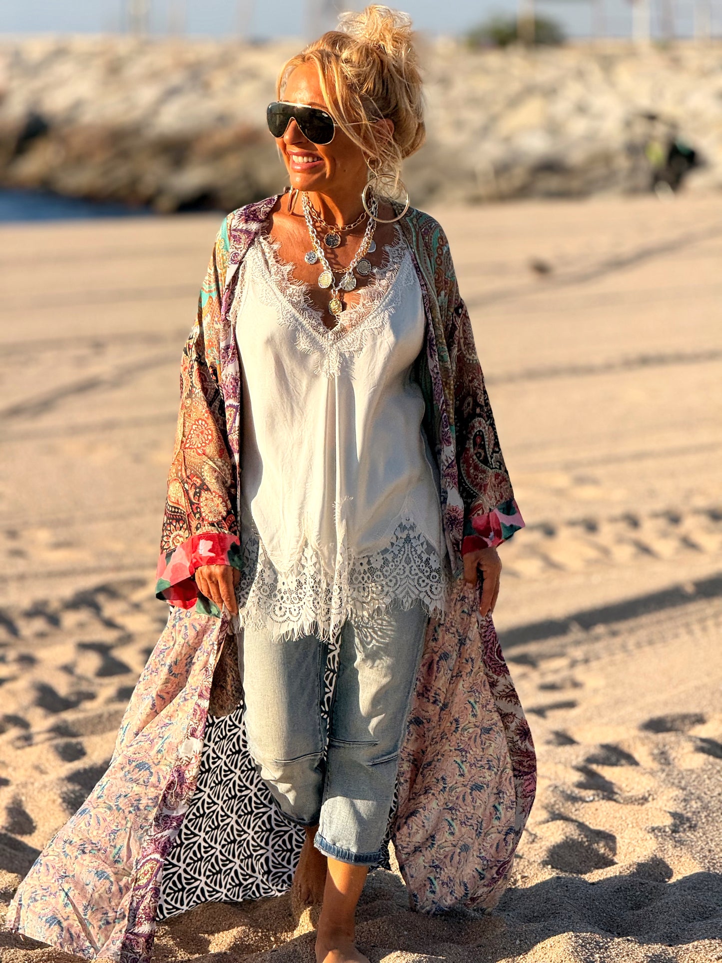KIMONO ESTAMPADO MANGA 3/4 MULTICOLOR