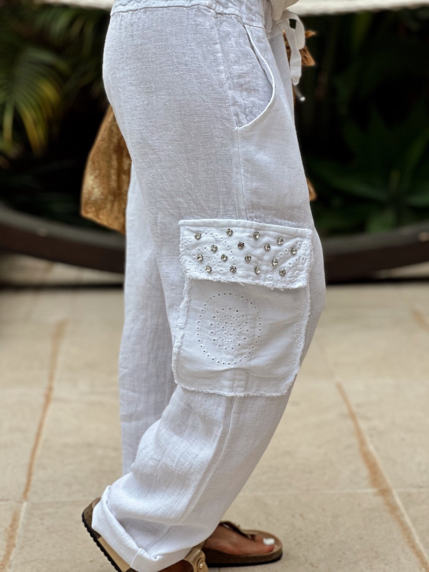 PANTALON CON LENTEJUELAS CON BOLSILLO ST-TROPEZ BLANCO