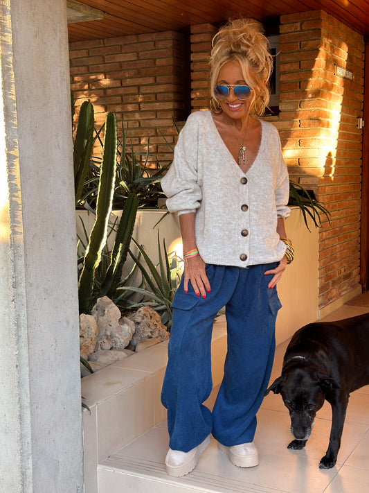 PANTALON TERCIOPELO ODESSA CON BOLSILLOS AZUL