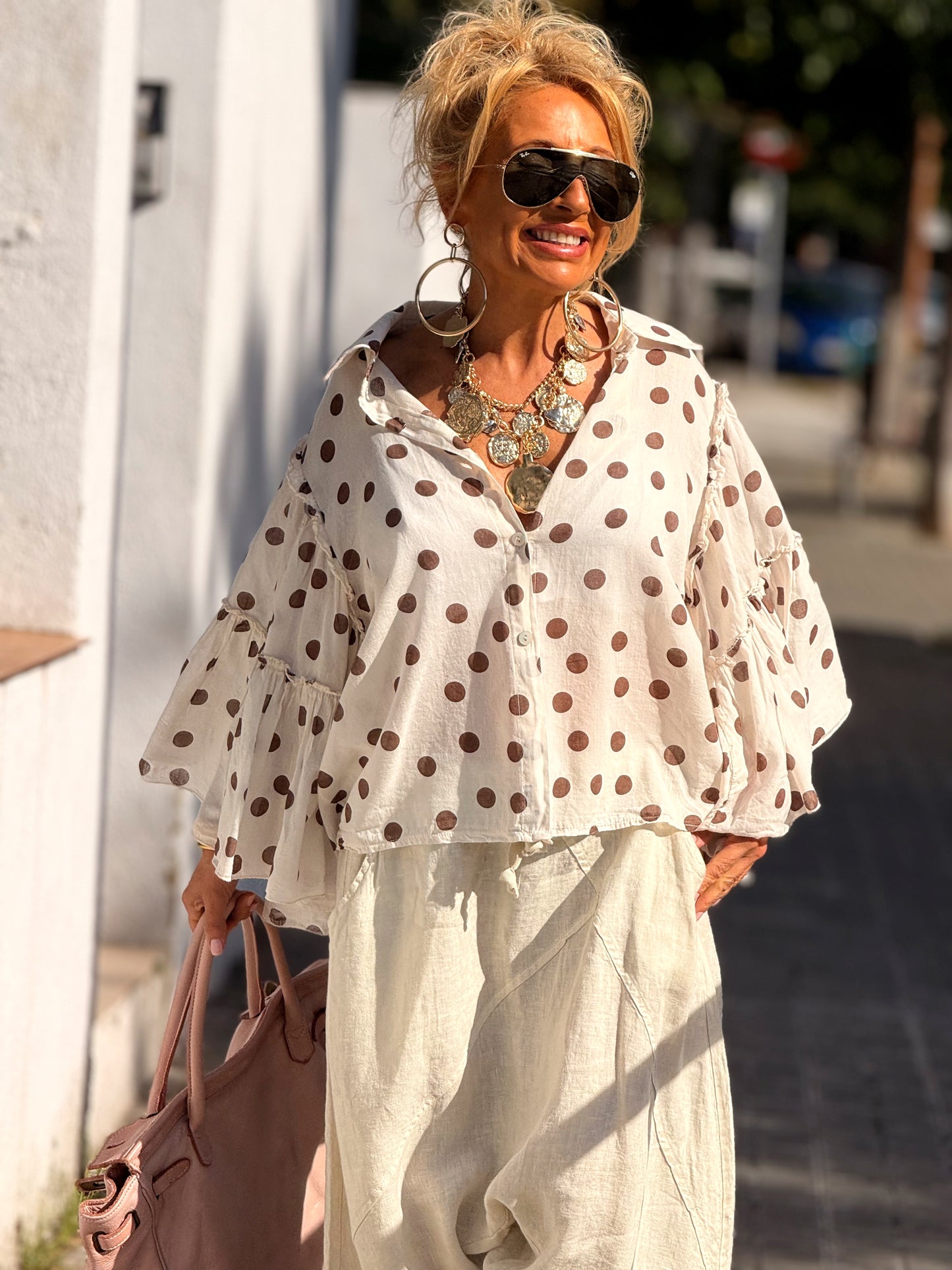 CAMISA CORTA LUNARES MULTICOLOR