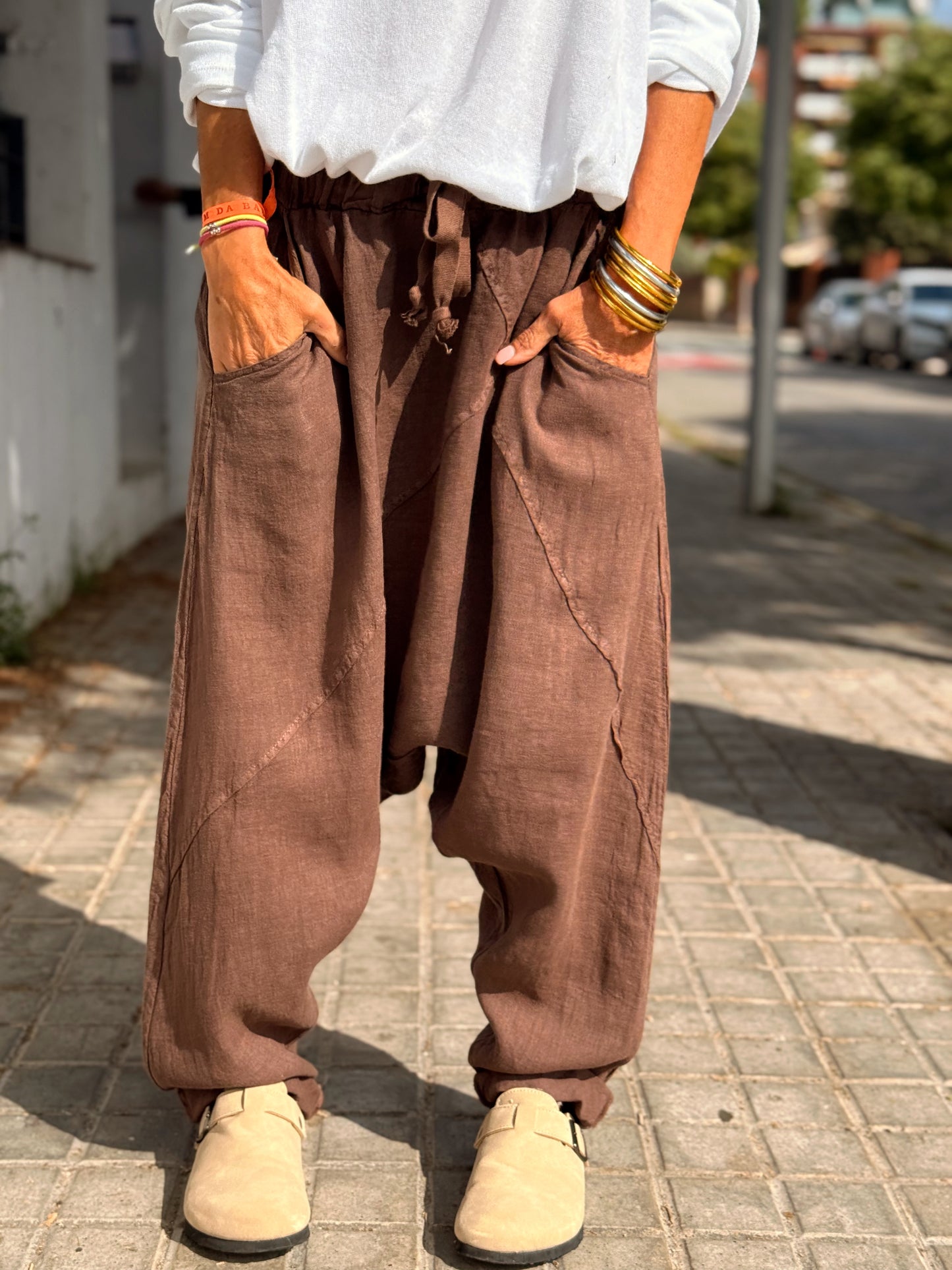 PANTALON BAGGY OVERSIZE LINO FLORENT MARRON