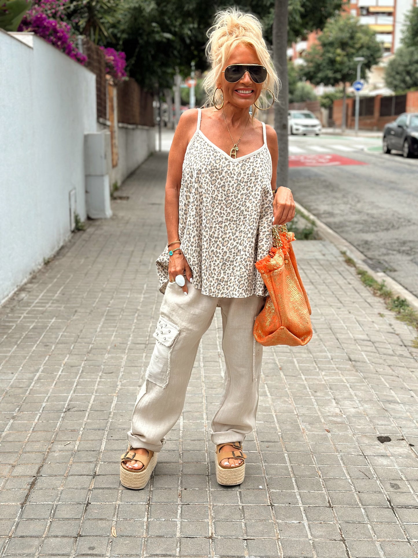 PANTALON CON LENTEJUELAS CON BOLSILLO ST-TROPEZ BEIGE