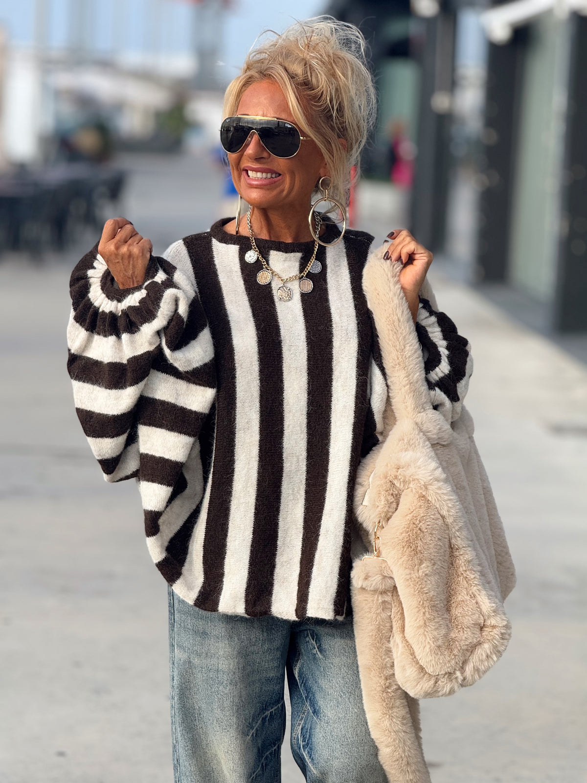 JERSEY OVERSIZE RAYAS MARRÓN