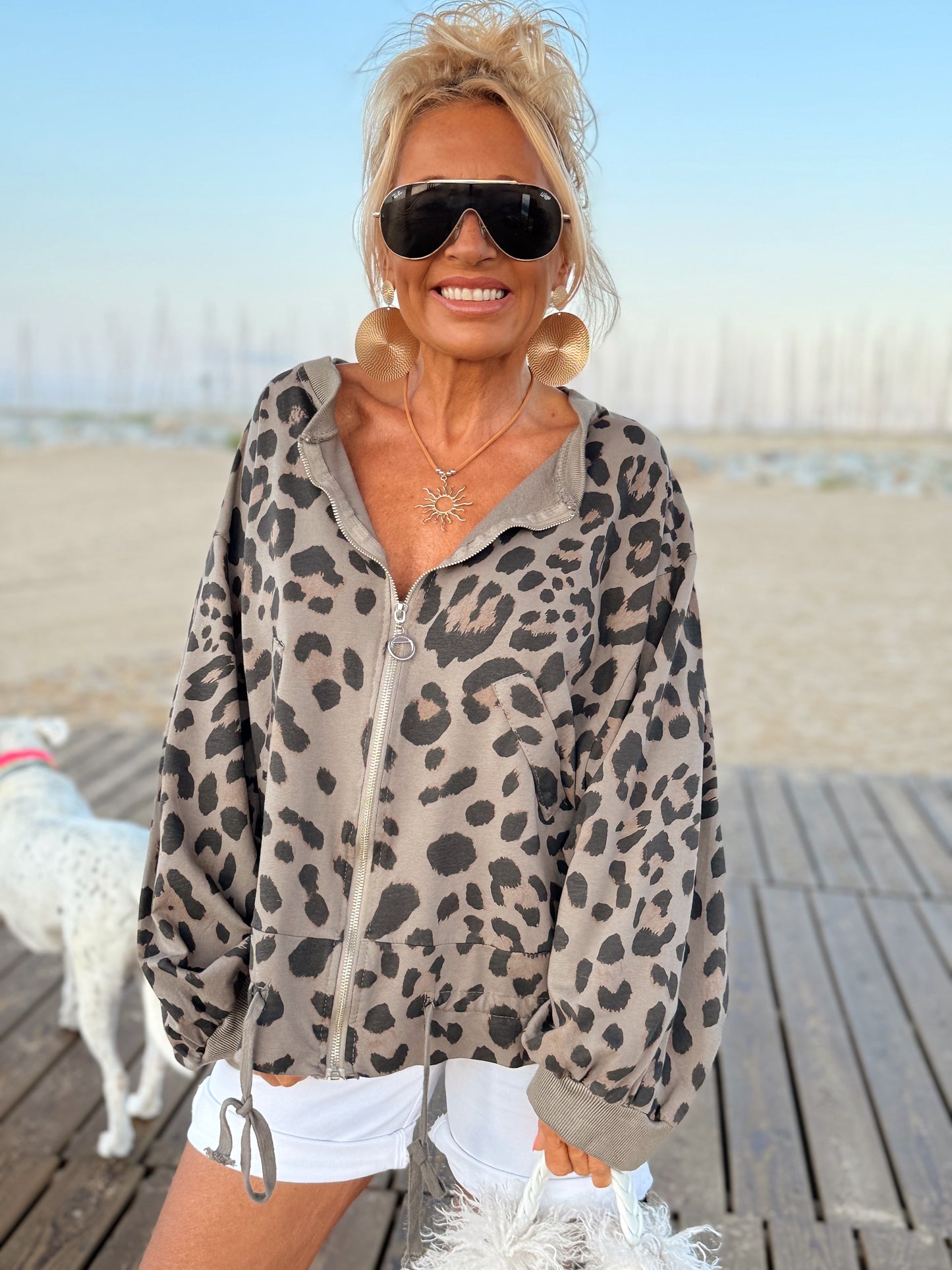 BOMBER OVERSIZE ANIMAL PRINT TOPO