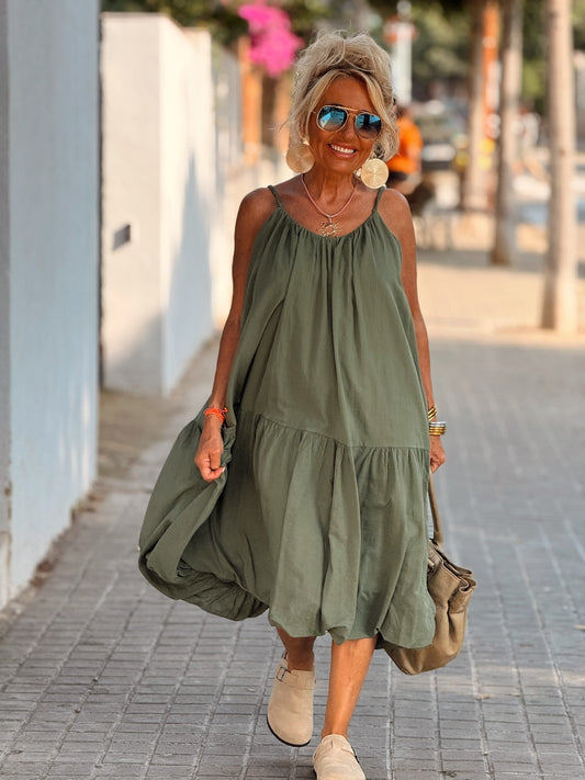 VESTIDO CORTO TULIPÁN KAKI