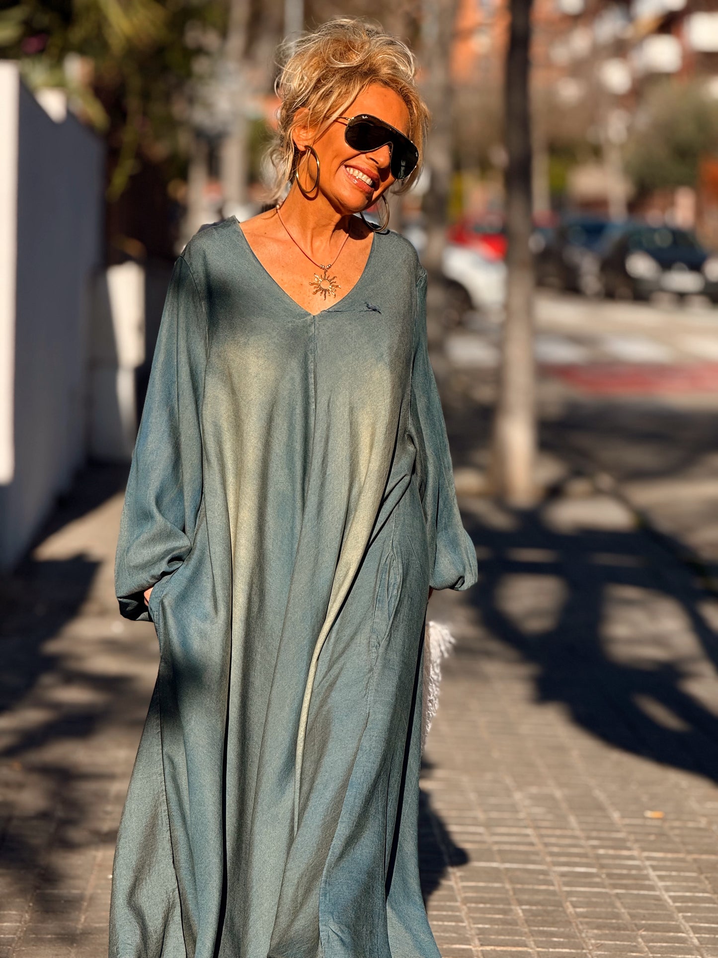 VESTIDO LARGO OVERSIZE TEJANO DESGASTADO