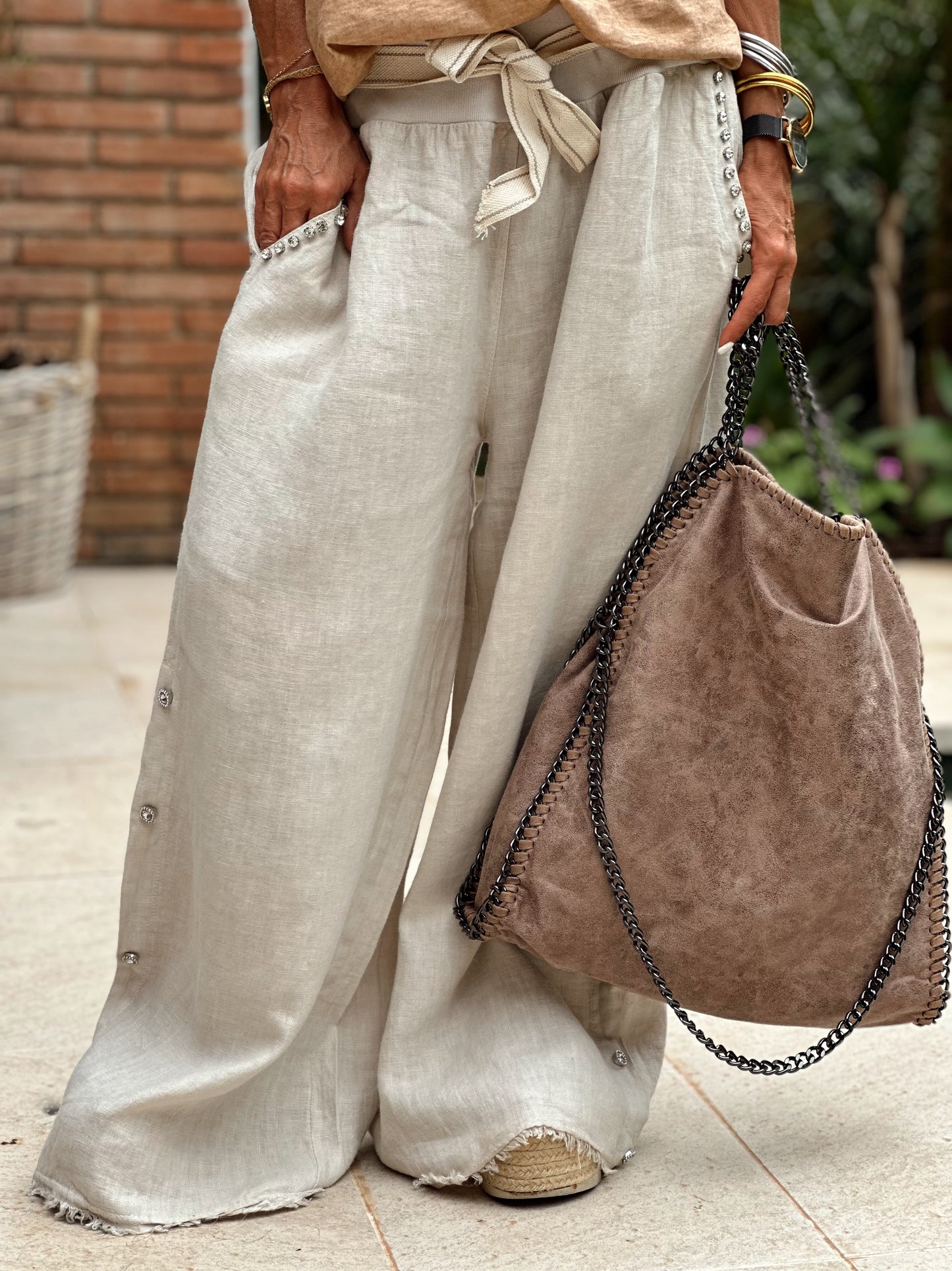 PANTALON OVERSIZE CON LENTEJUELAS ST-TROPEZ BEIGE