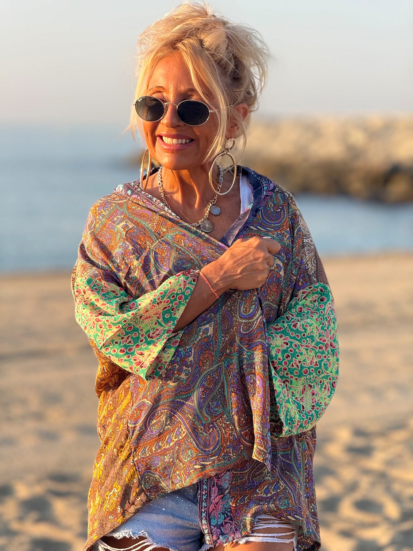 KIMONO CORTO ESTAMPADO MANGA 3/4 MULTICOLOR