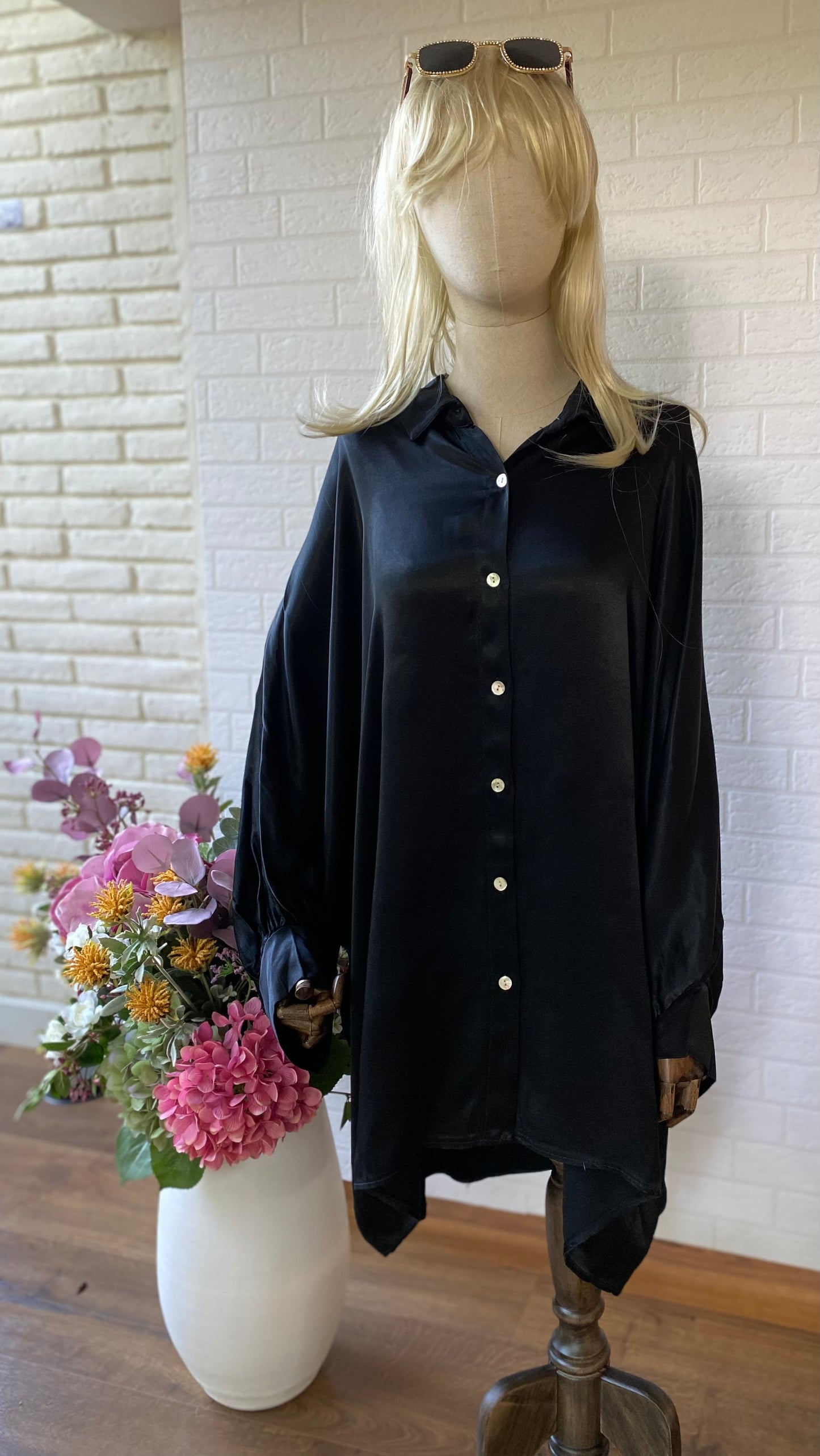 CAMISA VESTIDO SATINADO ALEXIA NEGRO