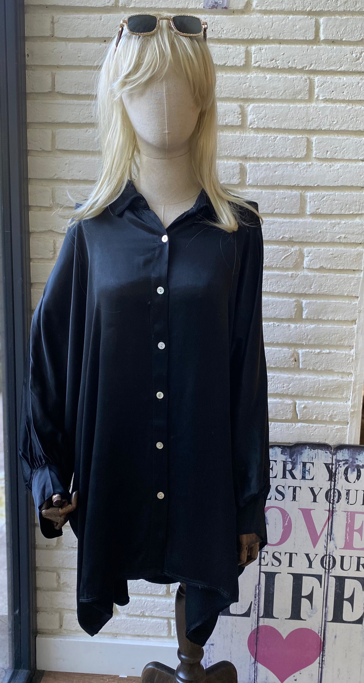 CAMISA VESTIDO SATINADO ALEXIA NEGRO