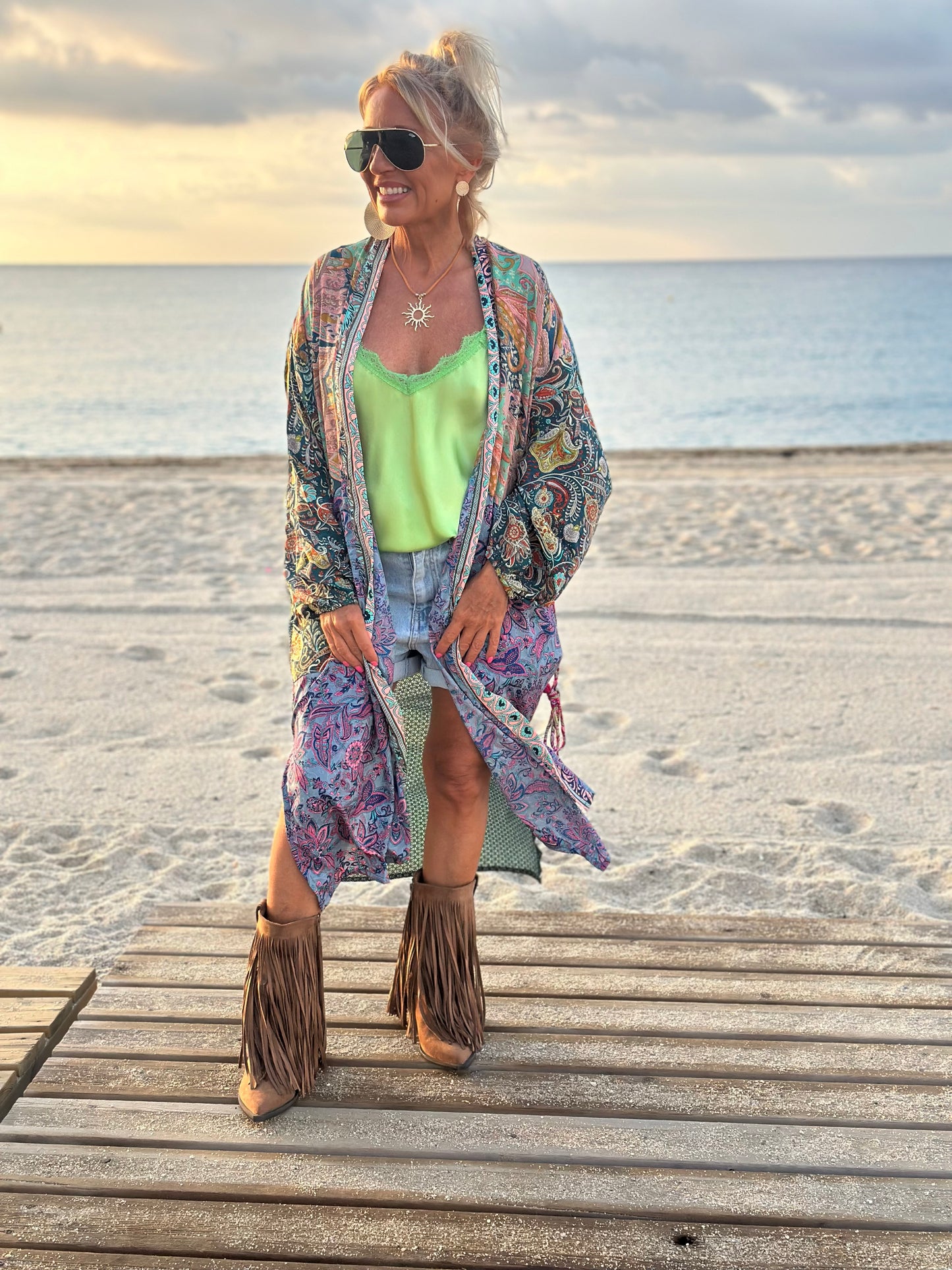 KIMONO ESTAMPADO MANGA ELÁSTICO MULTICOLOR