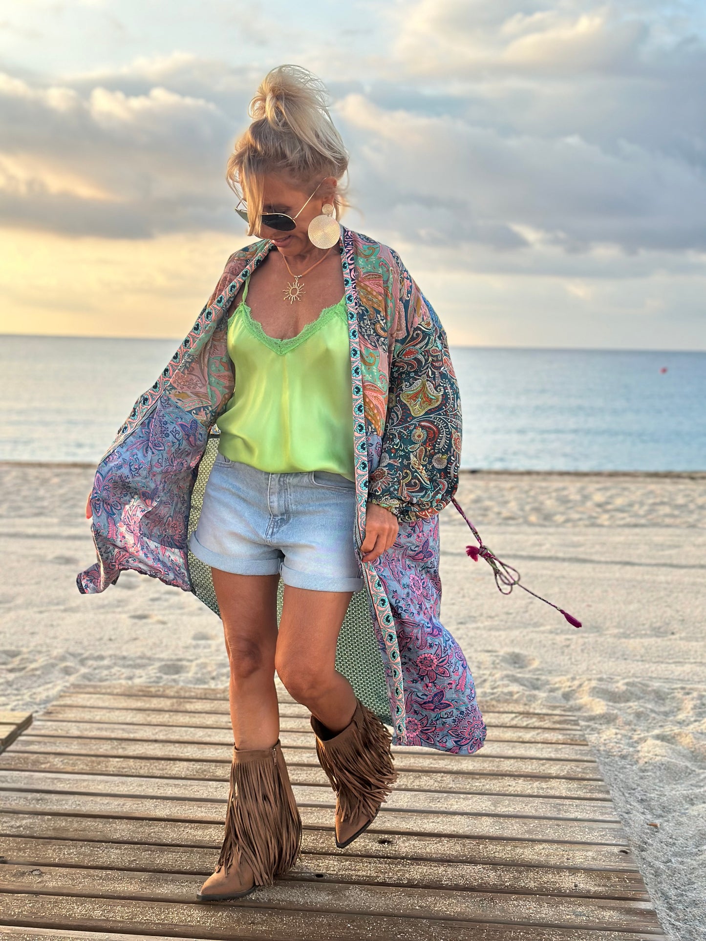 KIMONO ESTAMPADO MANGA ELÁSTICO MULTICOLOR