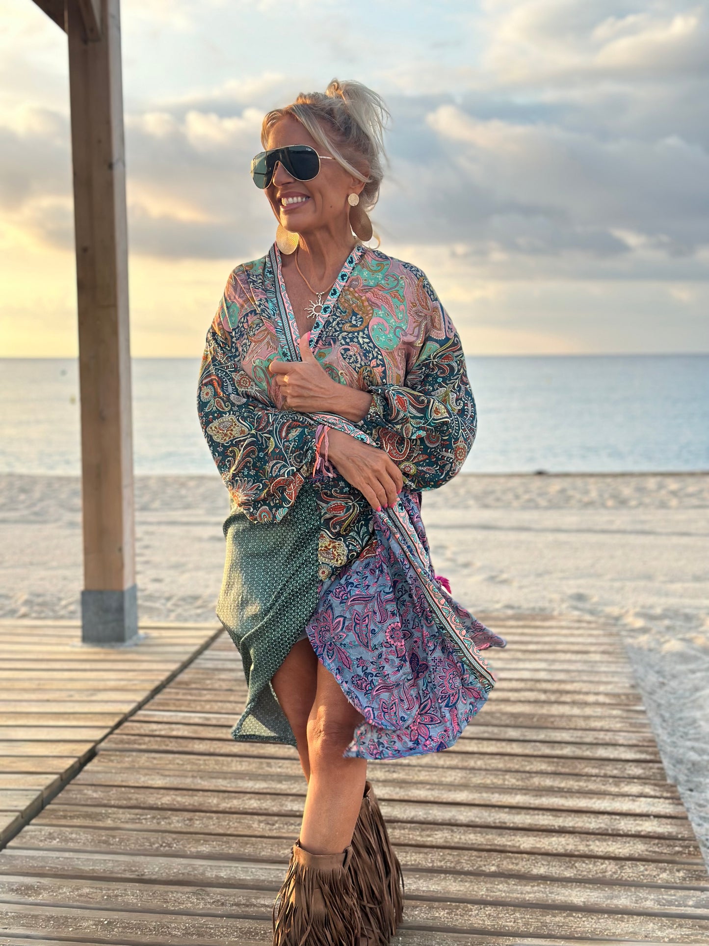 KIMONO ESTAMPADO MANGA ELÁSTICO MULTICOLOR