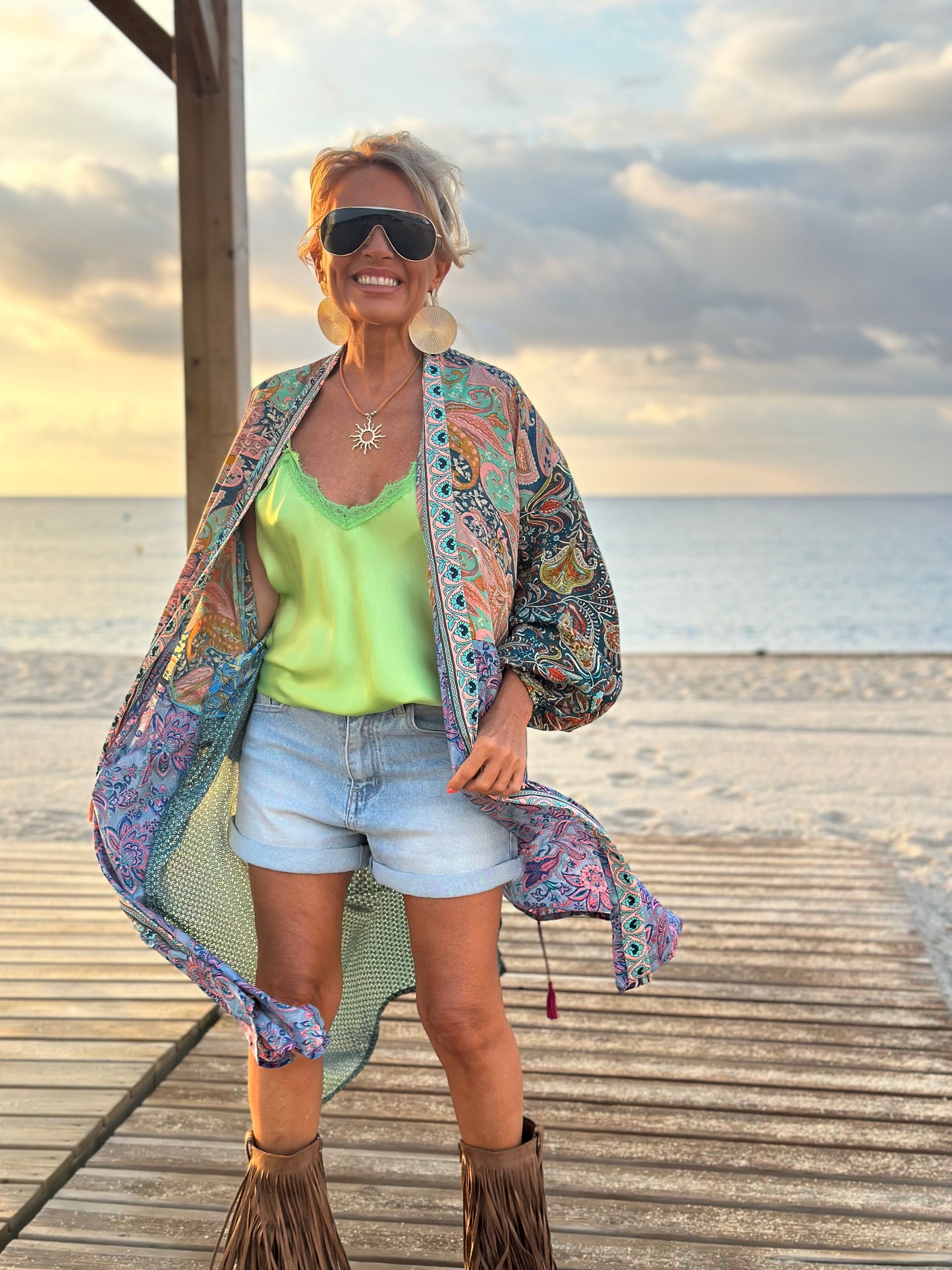 KIMONO ESTAMPADO MANGA ELÁSTICO MULTICOLOR