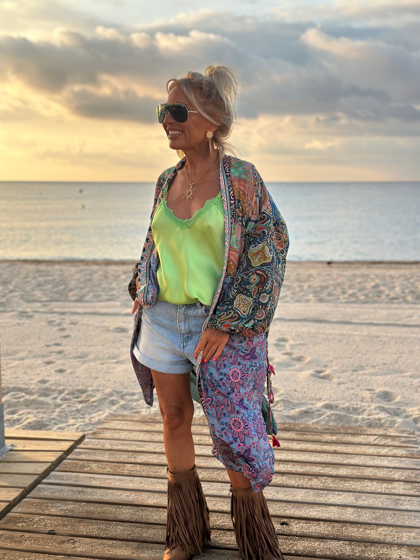 KIMONO ESTAMPADO MANGA ELÁSTICO MULTICOLOR