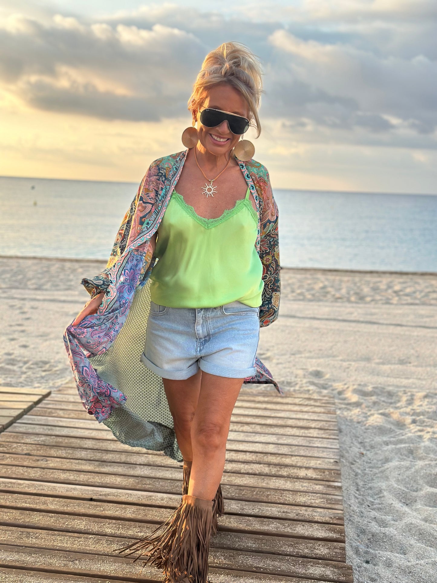 KIMONO ESTAMPADO MANGA ELÁSTICO MULTICOLOR