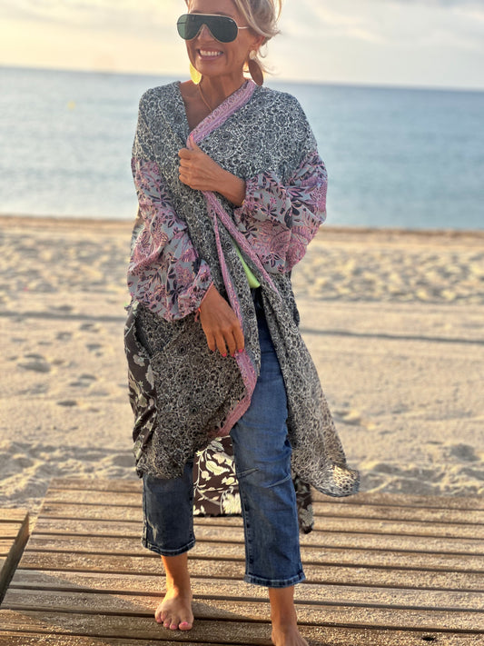 KIMONO ESTAMPADO MANGA ELÁSTICO MULTICOLOR