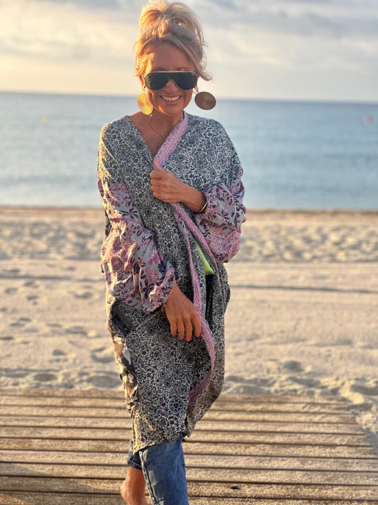 KIMONO ESTAMPADO MANGA ELÁSTICO MULTICOLOR