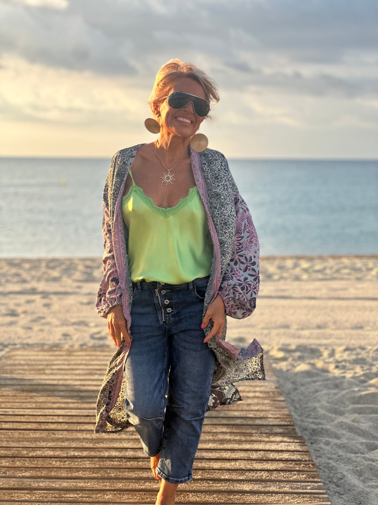 KIMONO ESTAMPADO MANGA ELÁSTICO MULTICOLOR