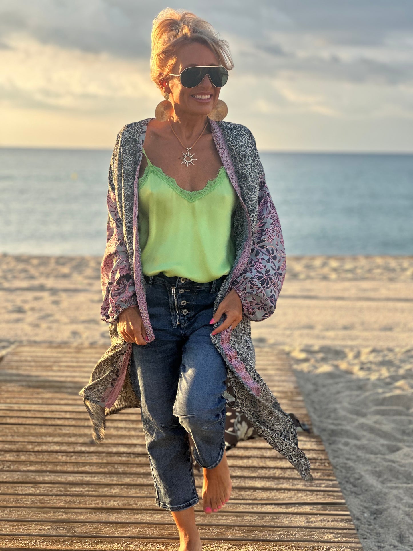 KIMONO ESTAMPADO MANGA ELÁSTICO MULTICOLOR