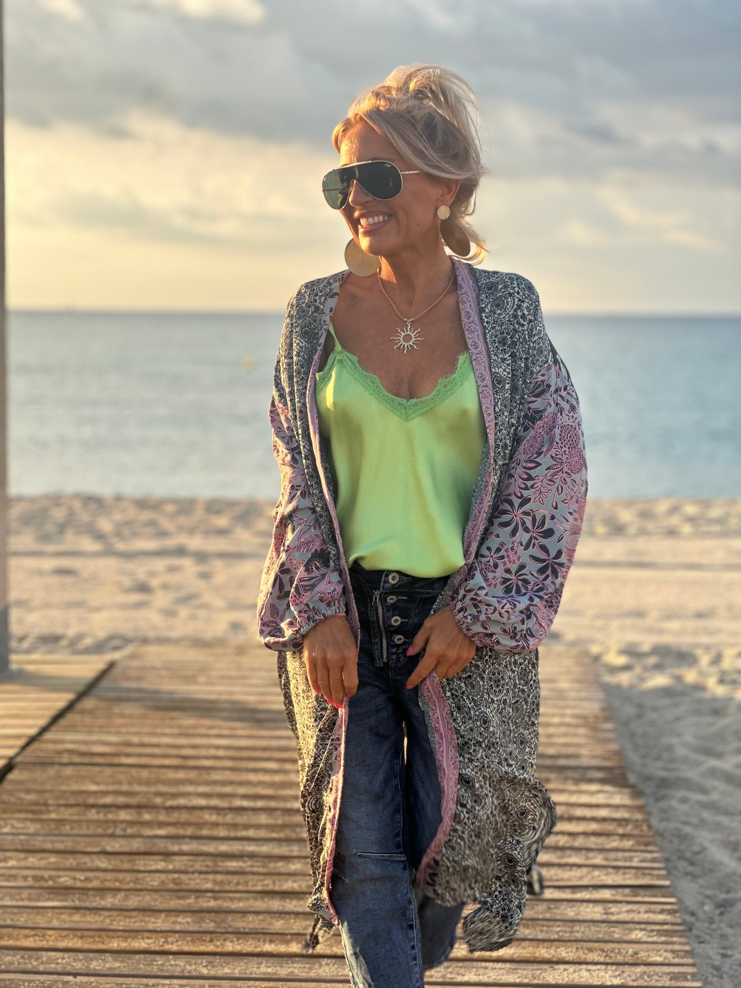 KIMONO ESTAMPADO MANGA ELÁSTICO MULTICOLOR