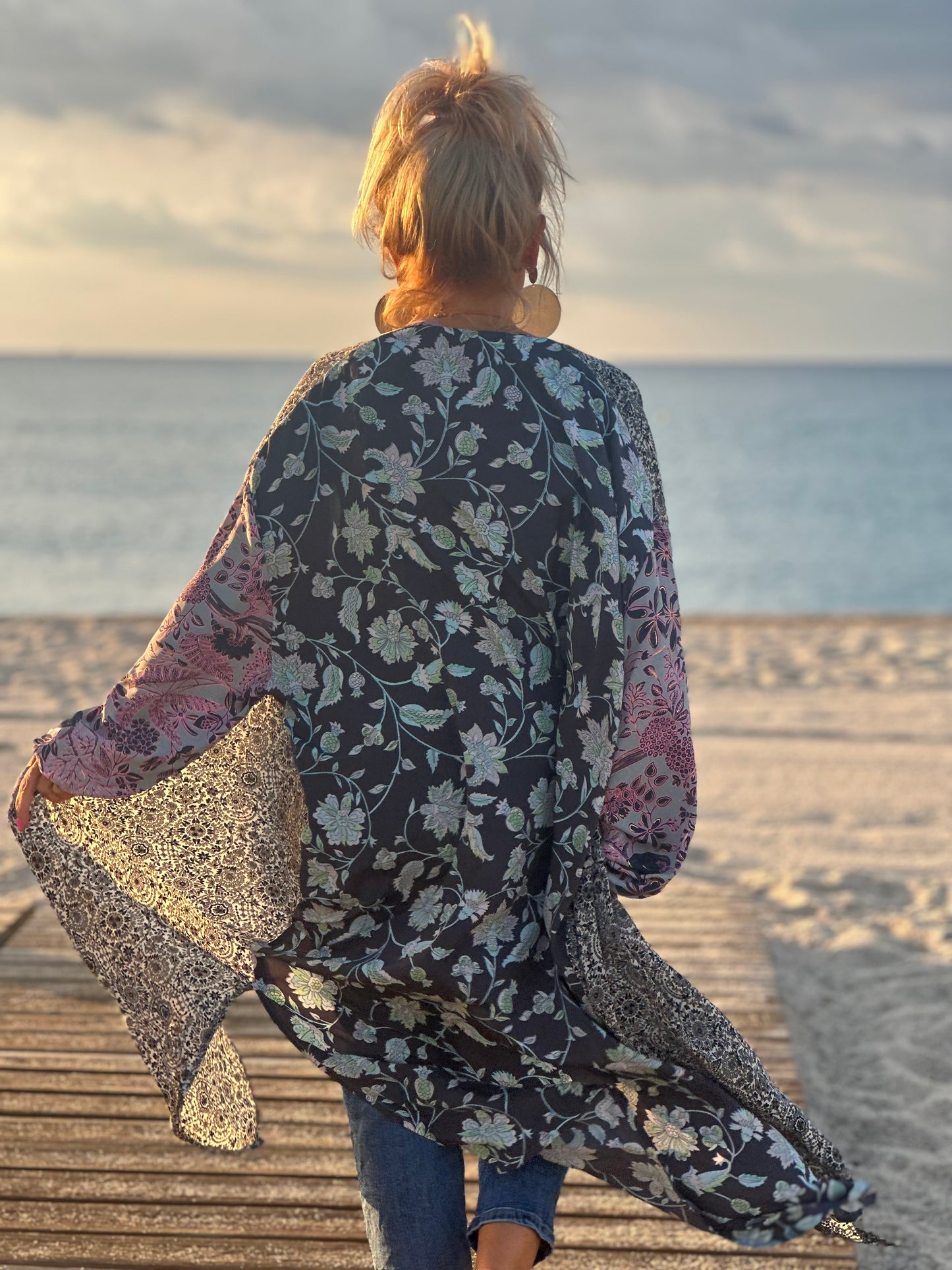 KIMONO ESTAMPADO MANGA ELÁSTICO MULTICOLOR