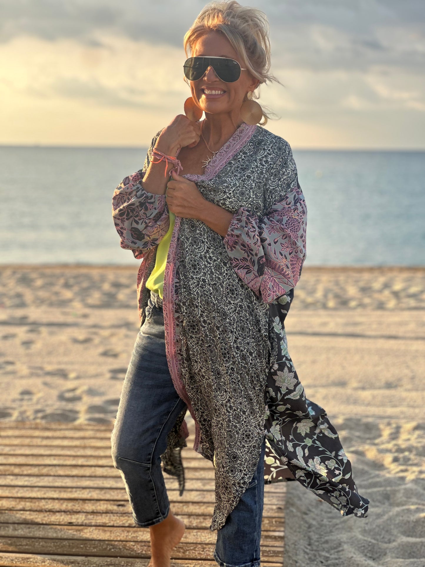 KIMONO ESTAMPADO MANGA ELÁSTICO MULTICOLOR