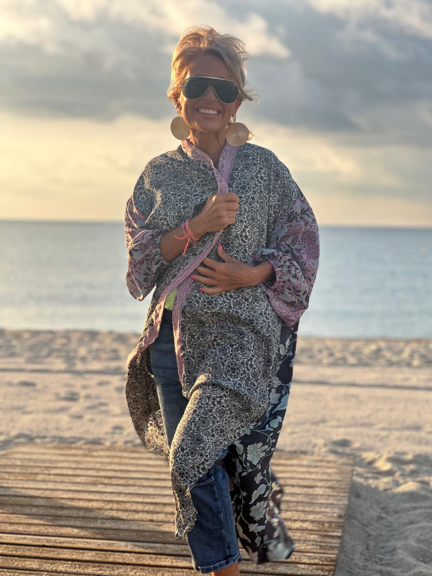 KIMONO ESTAMPADO MANGA ELÁSTICO MULTICOLOR