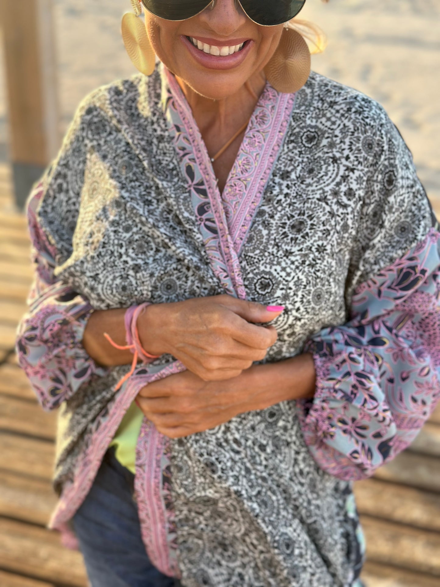 KIMONO ESTAMPADO MANGA ELÁSTICO MULTICOLOR