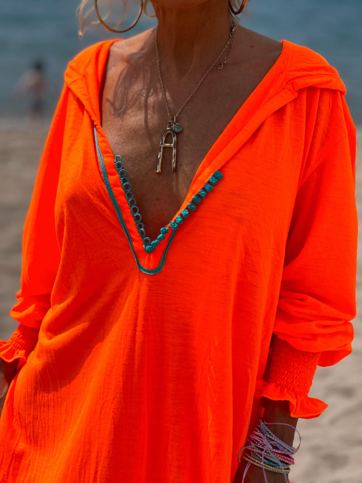 VESTIDO JELLABA CON CAPUCHA NARANJA