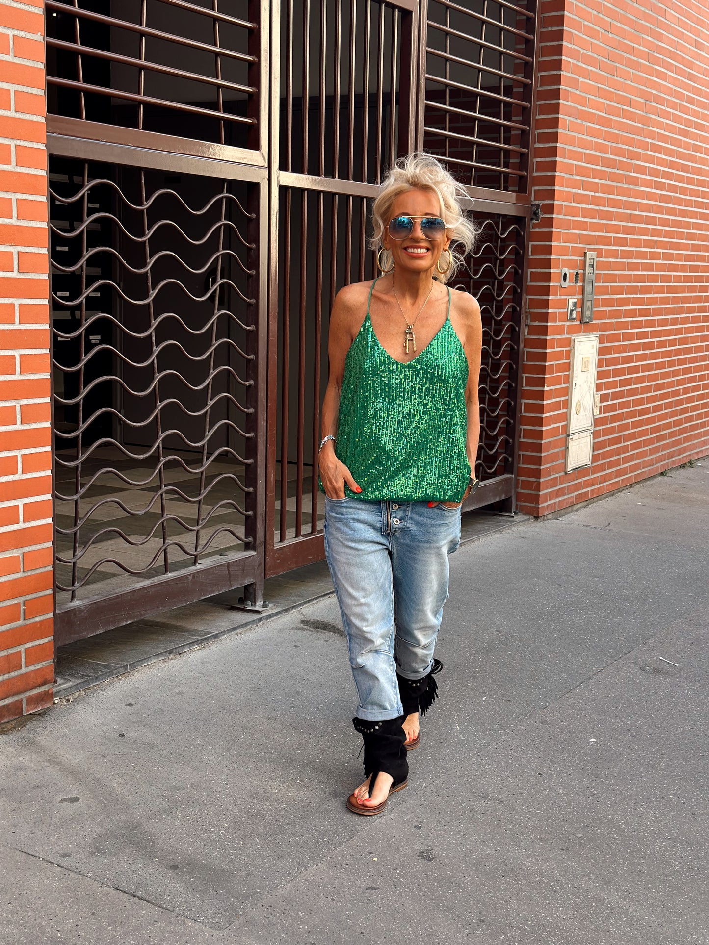 TOP LENTEJUELAS VERDE GUCCI