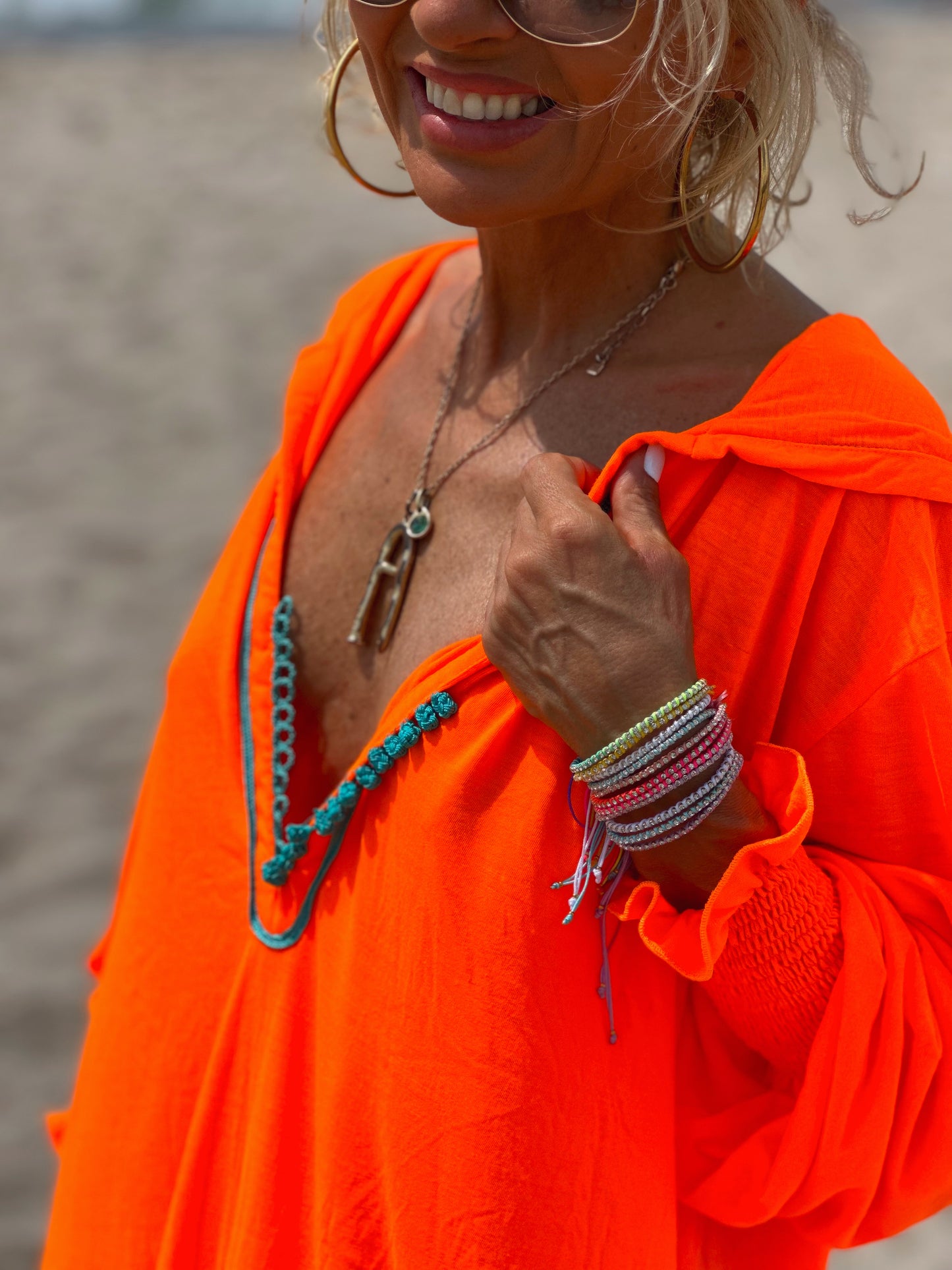 VESTIDO JELLABA CON CAPUCHA NARANJA