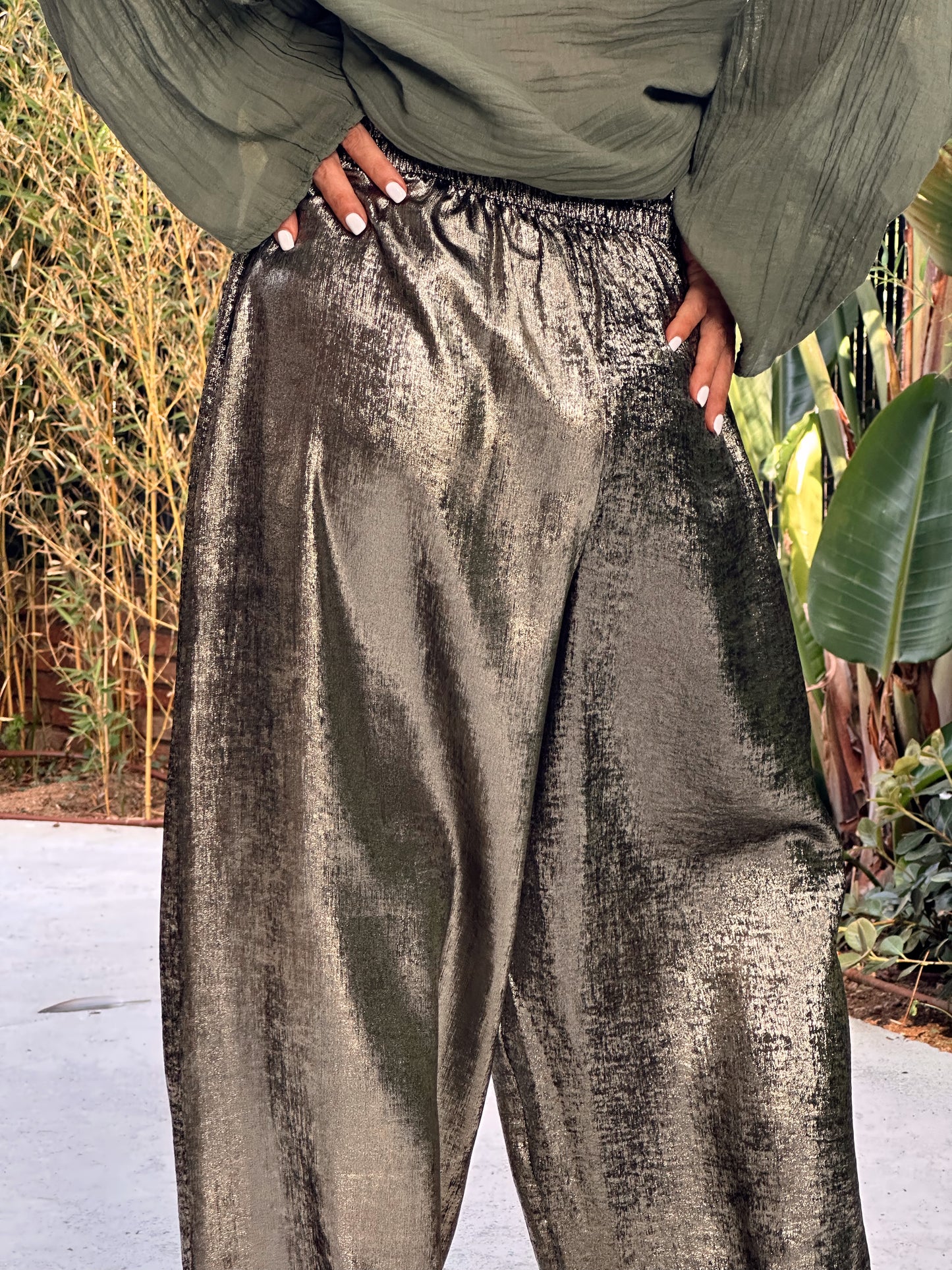 PANTALON LARGO SAMY BRILLANTE BRONCE