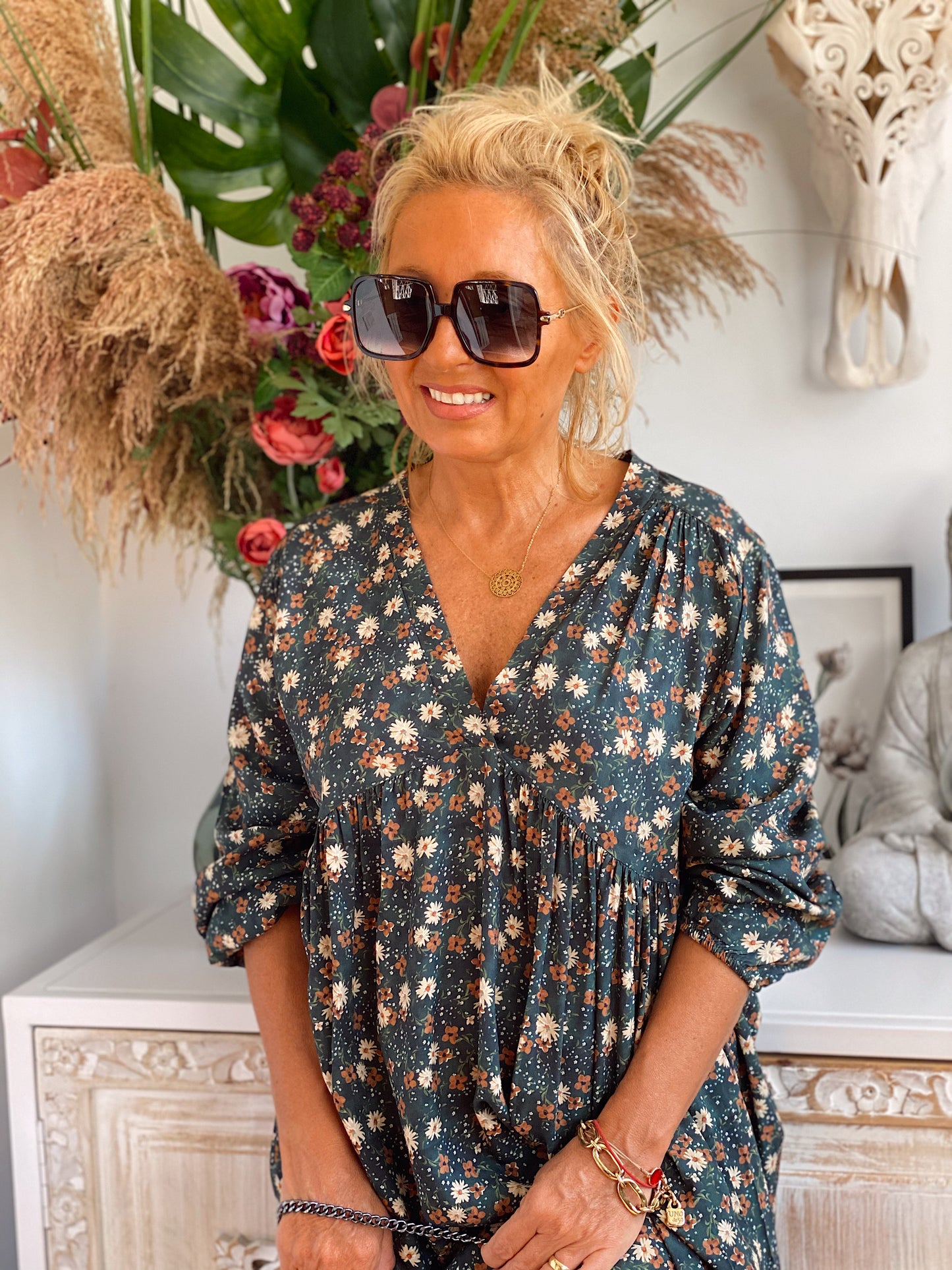 VESTIDO CORTO KELSIE ESTAMPADO VERDE