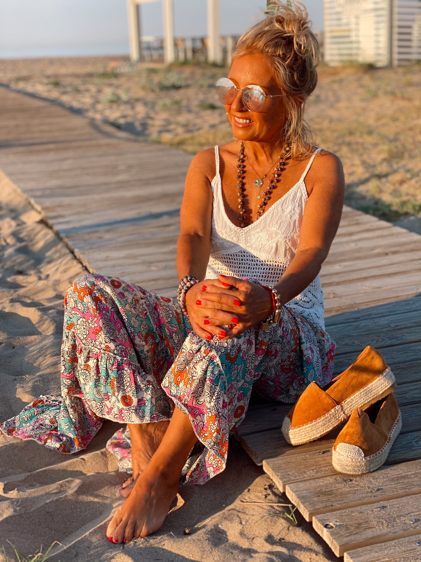 FALDA LARGA ESTAMPADA JANE TURQUESA