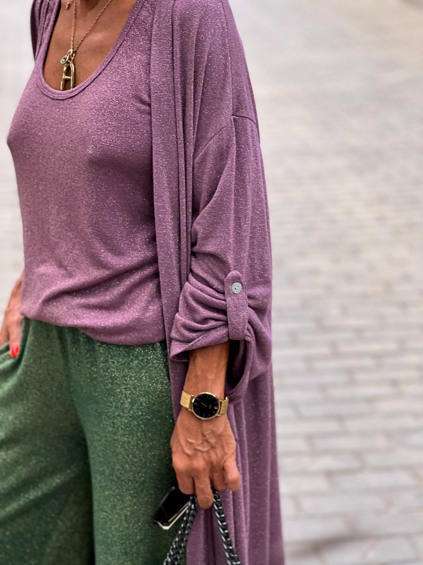 CONJUNTO TOP-CHAQUETA BRILLO RITA ROSA