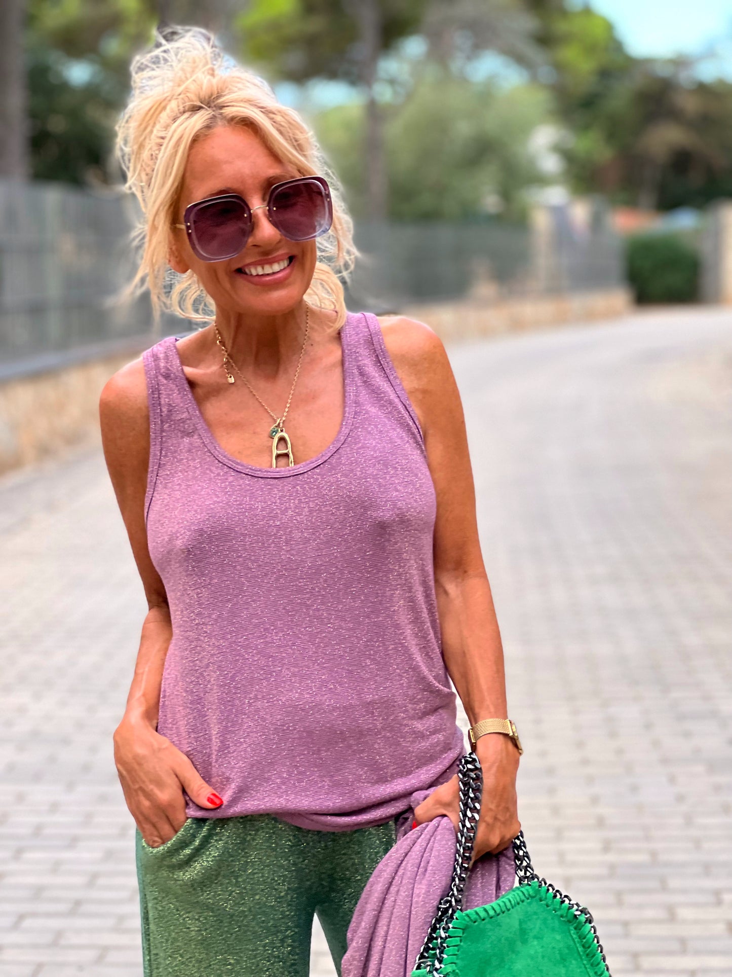 CONJUNTO TOP-CHAQUETA BRILLO RITA ROSA