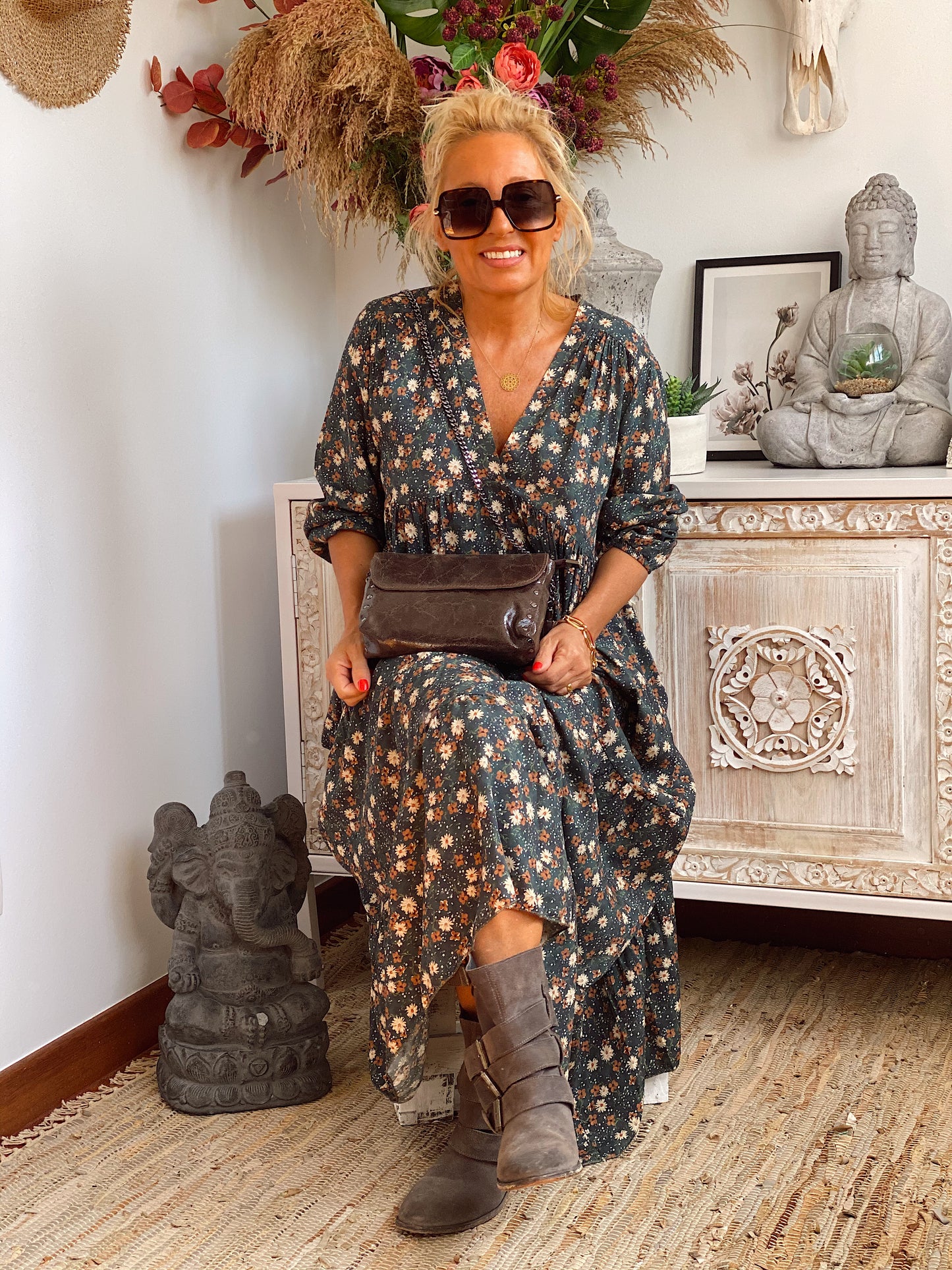 VESTIDO CORTO KELSIE ESTAMPADO VERDE