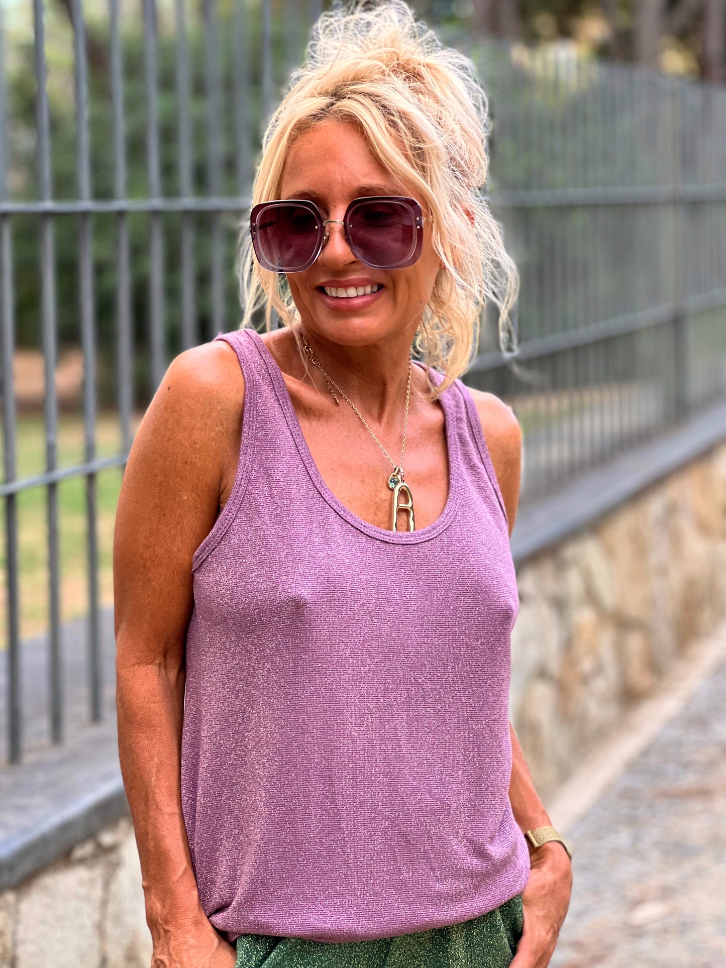 CONJUNTO TOP-CHAQUETA BRILLO RITA ROSA