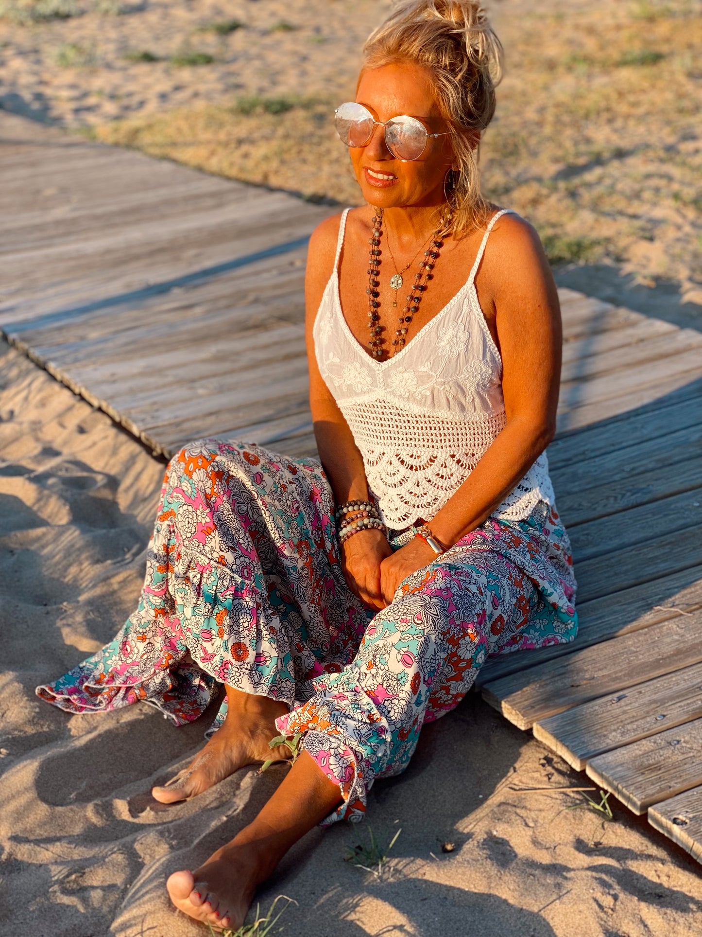 FALDA LARGA ESTAMPADA JANE TURQUESA