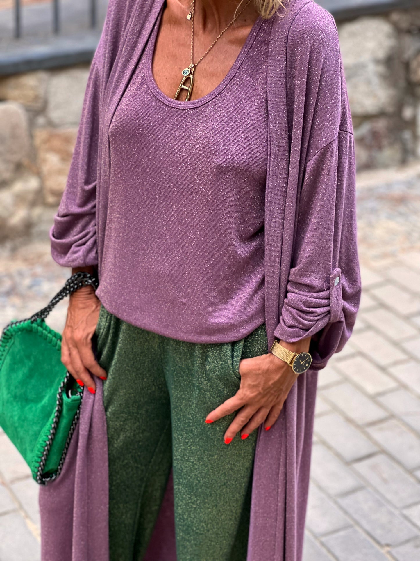 CONJUNTO TOP-CHAQUETA BRILLO RITA ROSA