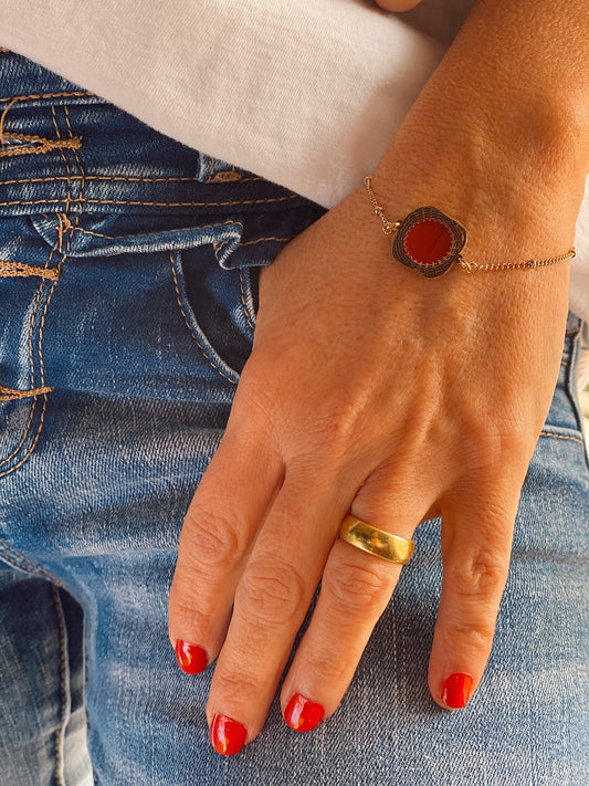 PULSERA PEDRA ROJO DORADA