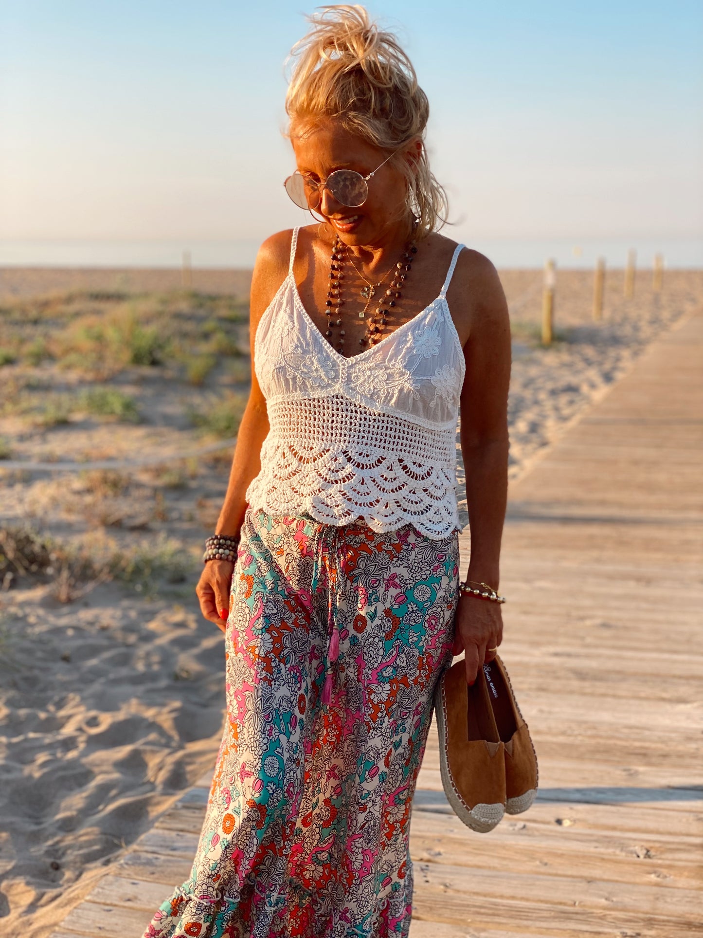 FALDA LARGA ESTAMPADA JANE TURQUESA