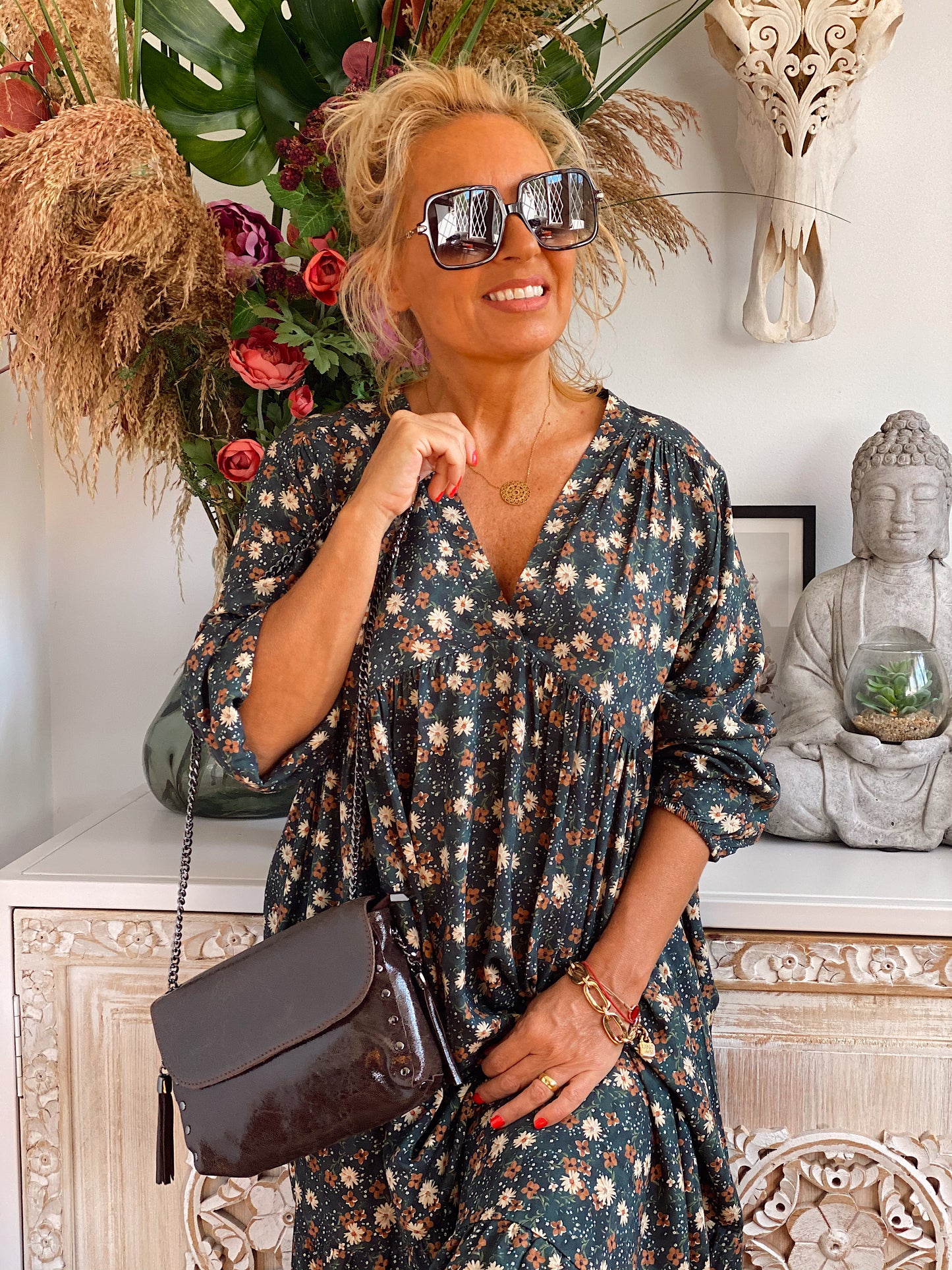 VESTIDO CORTO KELSIE ESTAMPADO VERDE